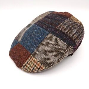 Hats of Ireland Mens 6 7/8 Multicolor Flat Cap Donegal Tweed Wool Patchwork Hat